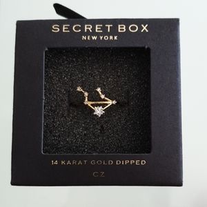 Libra Zodiac Ring Gold CZ Adjustable open Ring Box